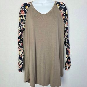 Cool Melon Floral Raglan Sleeve Tunic Top L